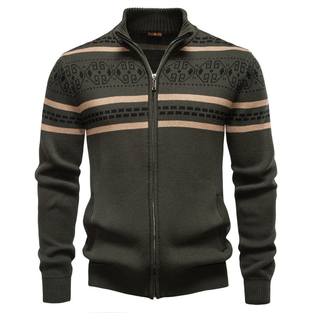 Nordic Pattern Zip Knit Sweater