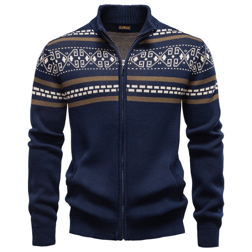 Nordic Pattern Zip Knit Sweater
