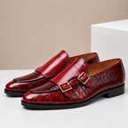 Double Buckle Embossed Loafers