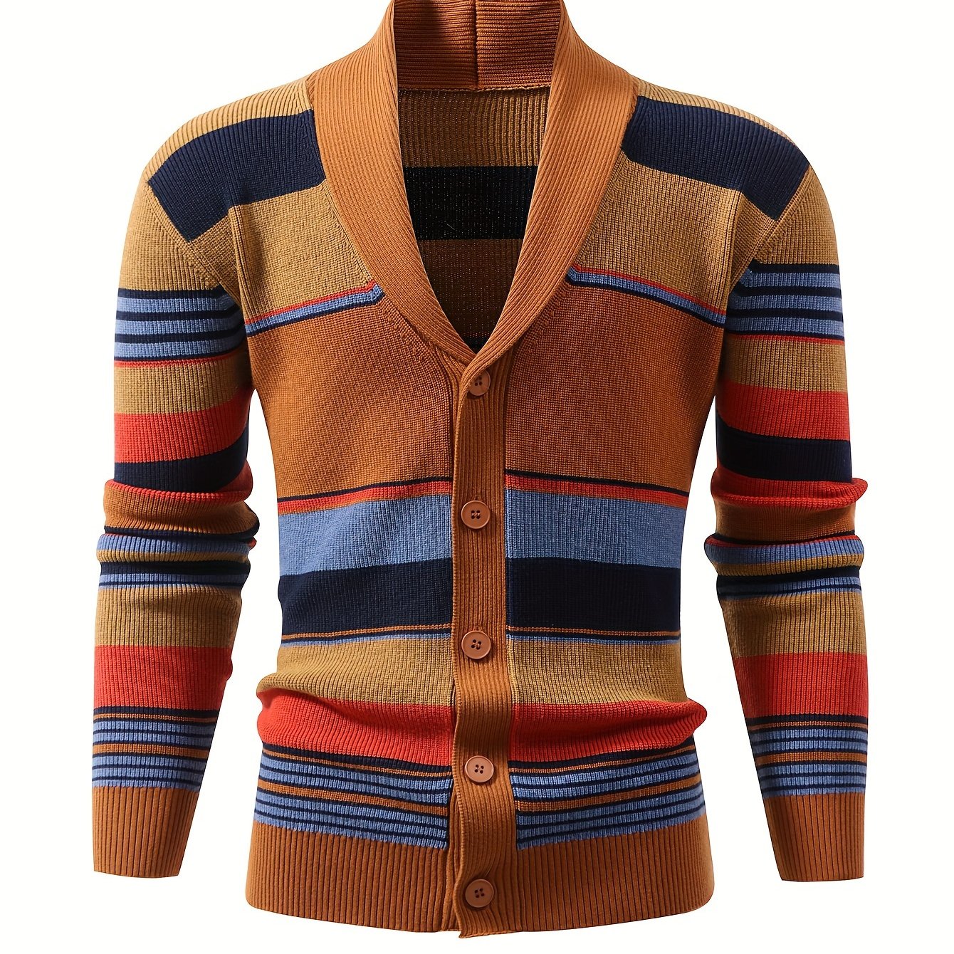 Wide-Collar Striped Rib Jumper