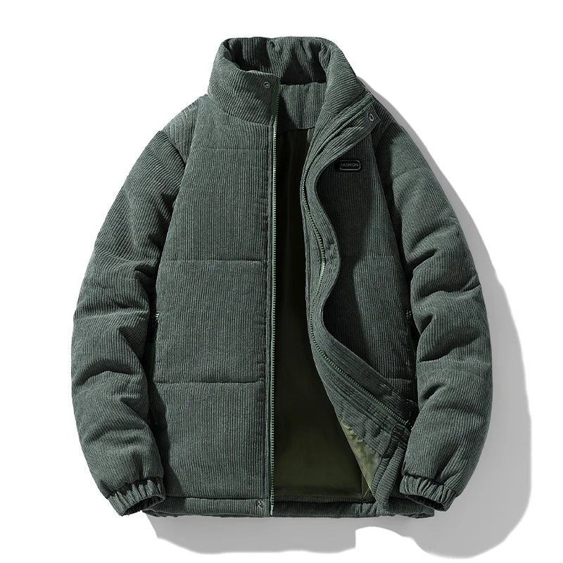 High-Collar Corduroy Puffer Jacket
