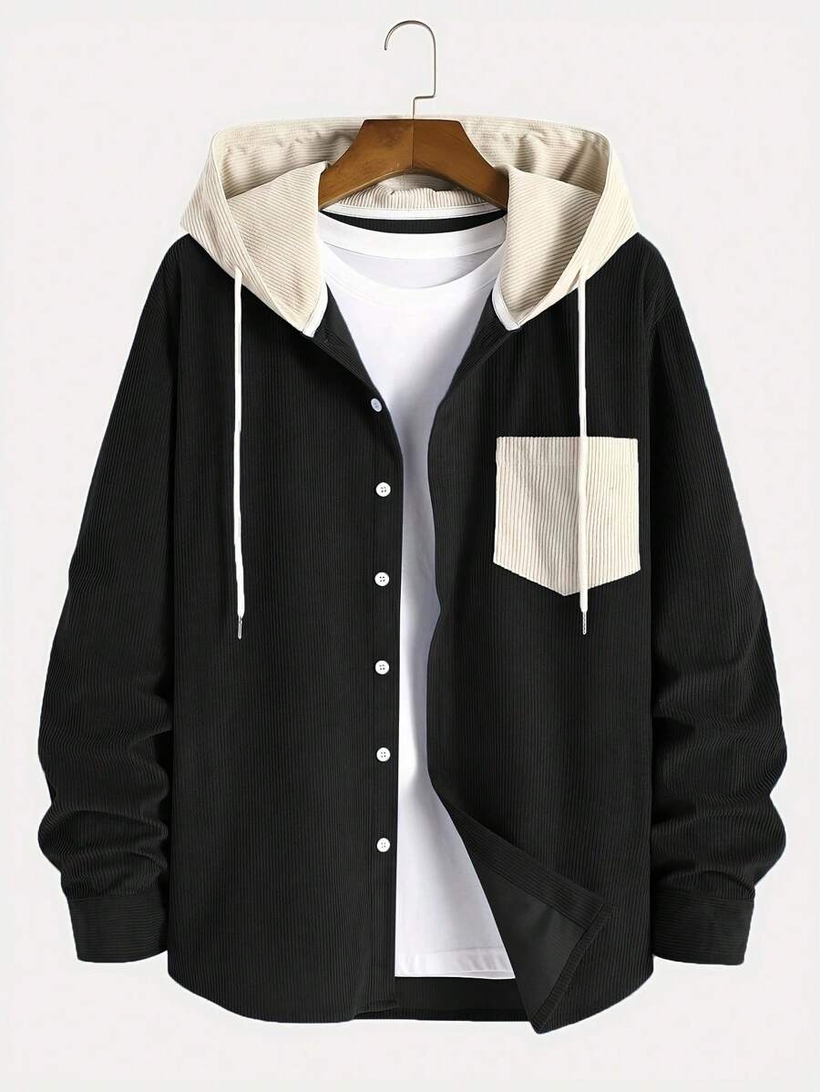 Corduroy Button-Up Hoodie