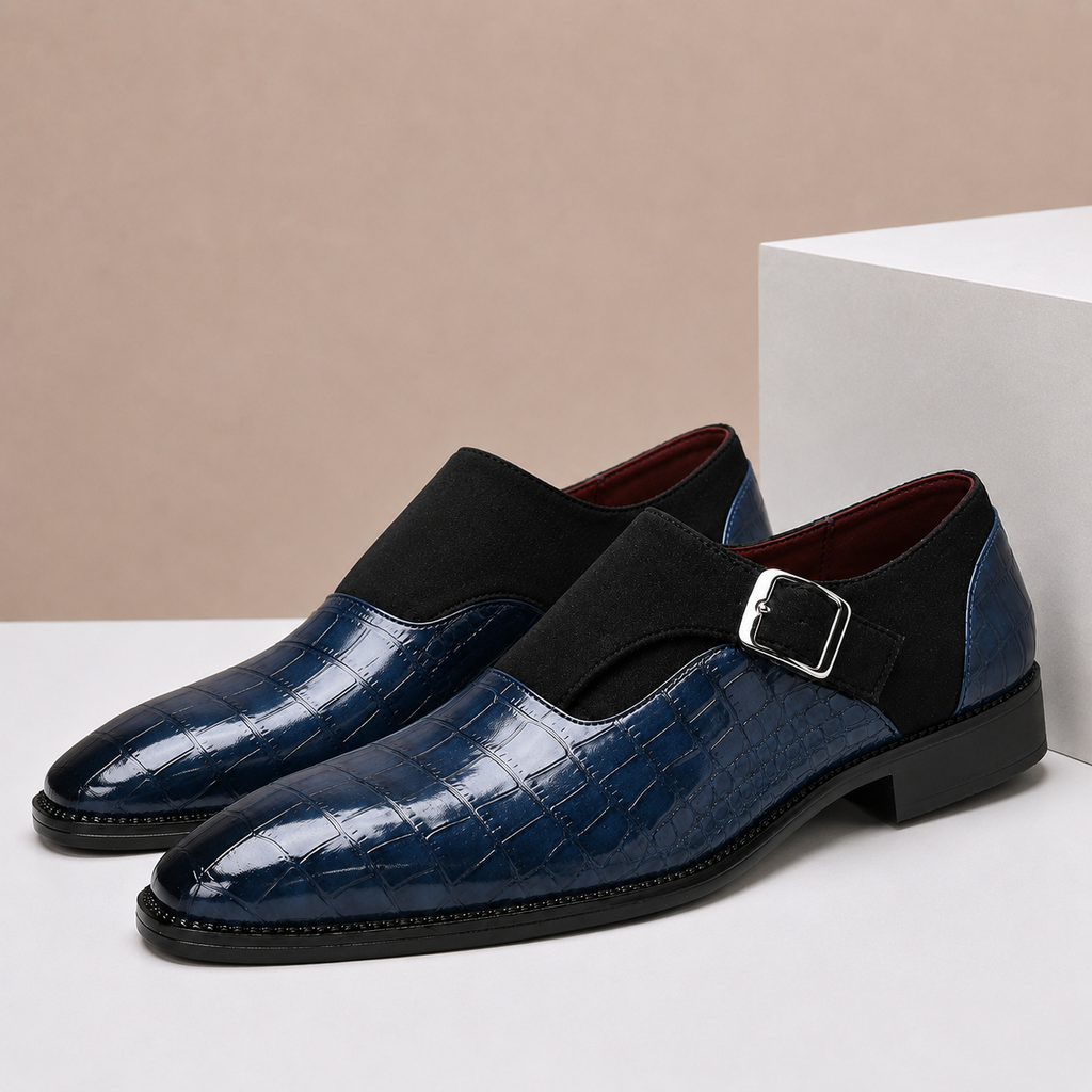 Croc-Embossed Leather Monk Strap