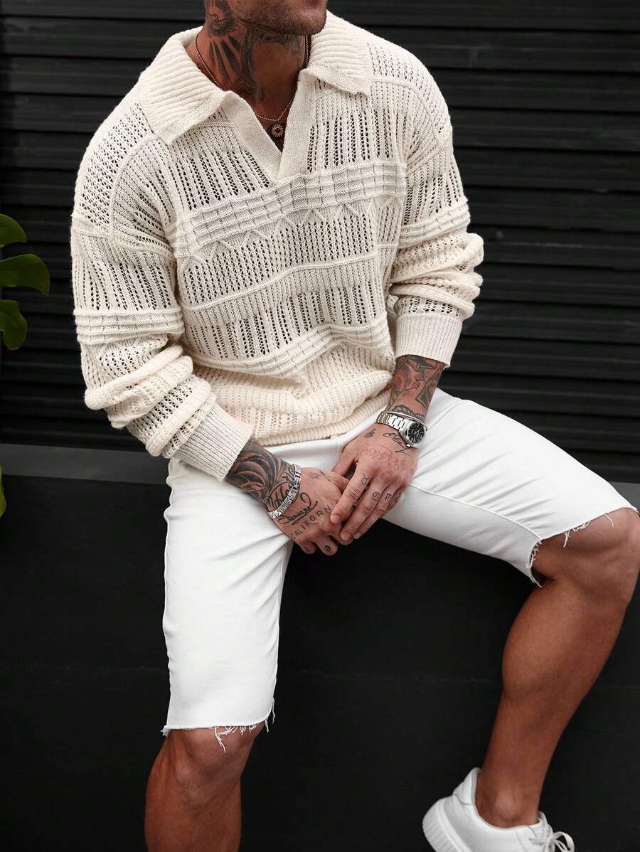 Dropped Seam Pointelle Knit Jumper