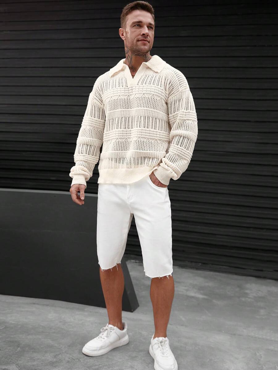 Dropped Seam Pointelle Knit Jumper