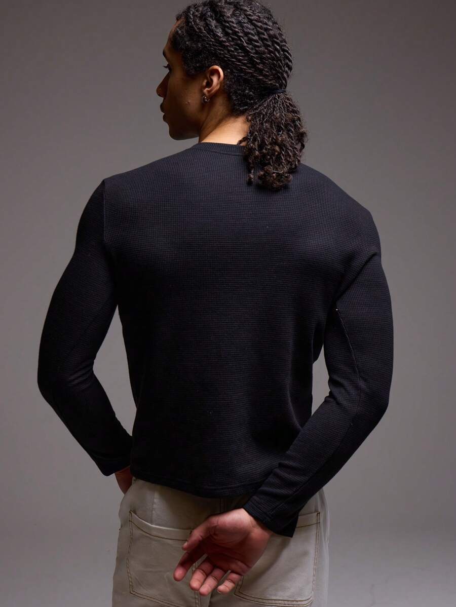 Waffle Knit Henley Long Sleeve