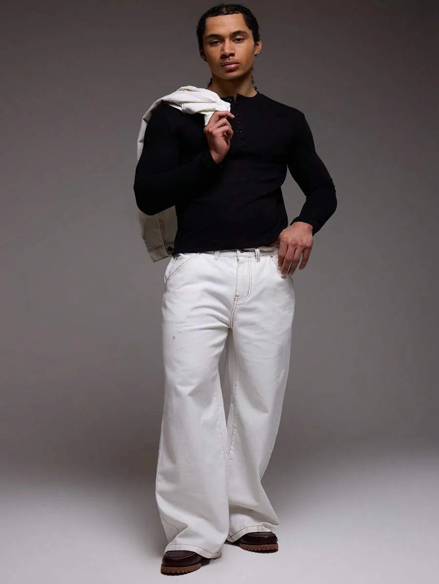 Waffle Knit Henley Long Sleeve