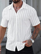 Manfinity CasualCool Men's Striped Black And White Short Sleeve Shirt