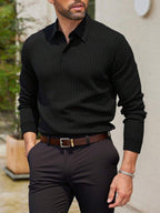 Ribbed Knit Long-Sleeve Polo