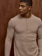 Waffle Knit Henley Long Sleeve