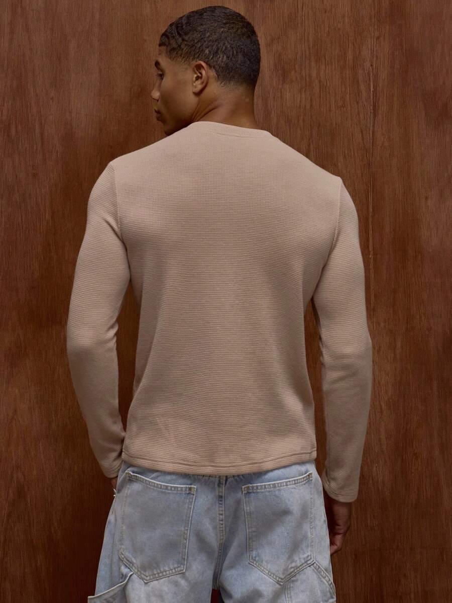 Waffle Knit Henley Long Sleeve