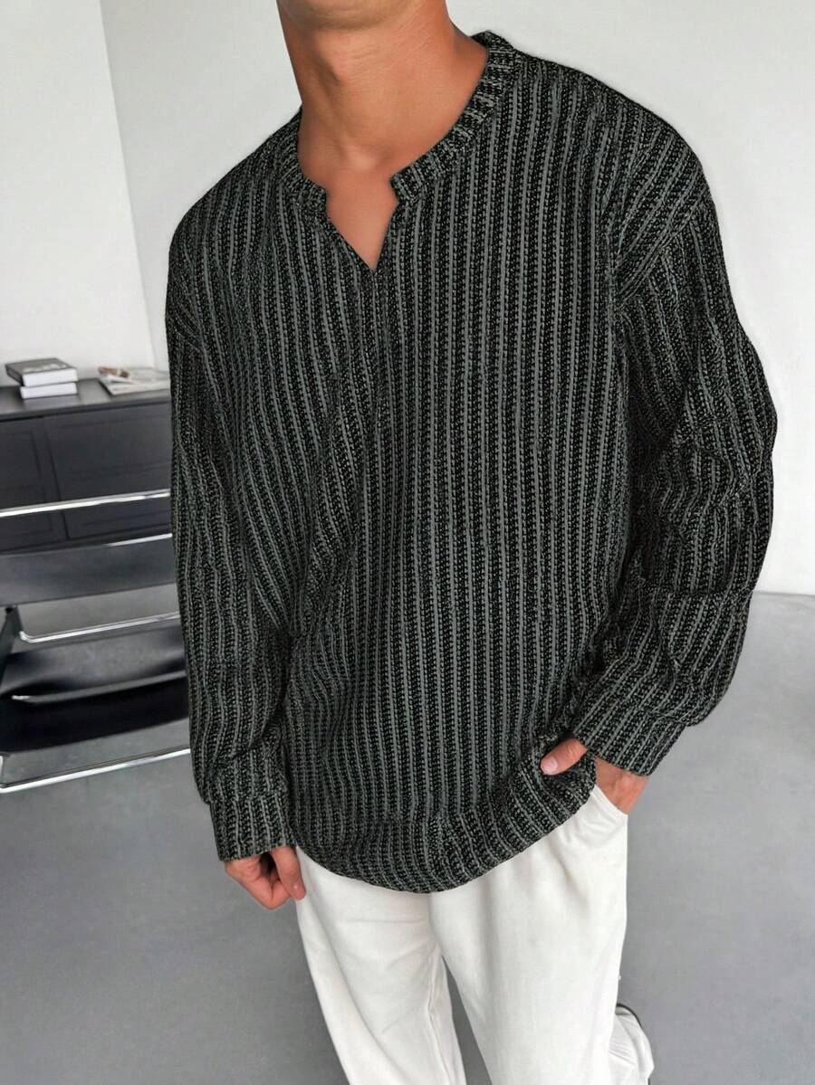 Herringbone Knit Long-Sleeve Top
