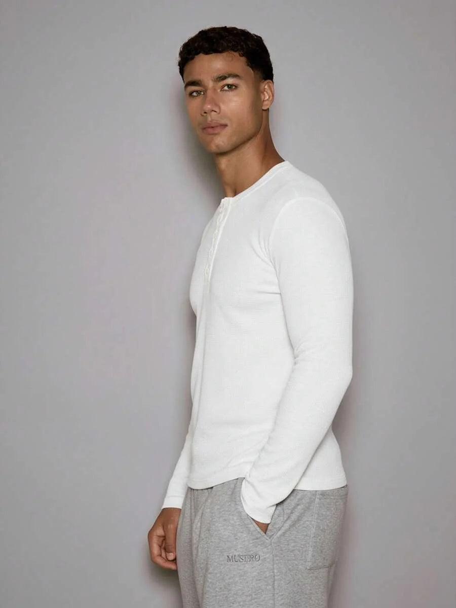 Waffle Knit Henley Long Sleeve