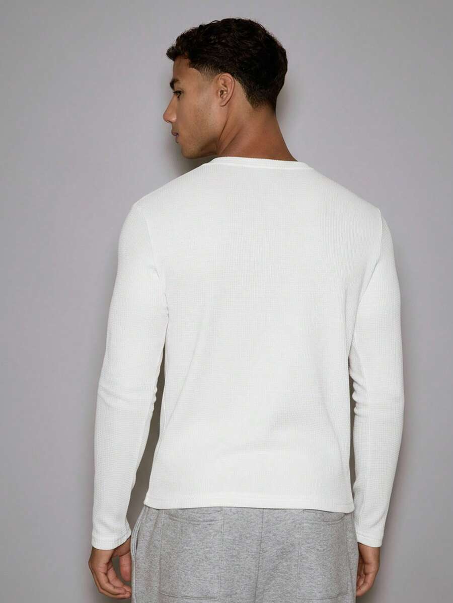 Waffle Knit Henley Long Sleeve