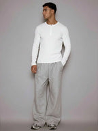 Waffle Knit Henley Long Sleeve