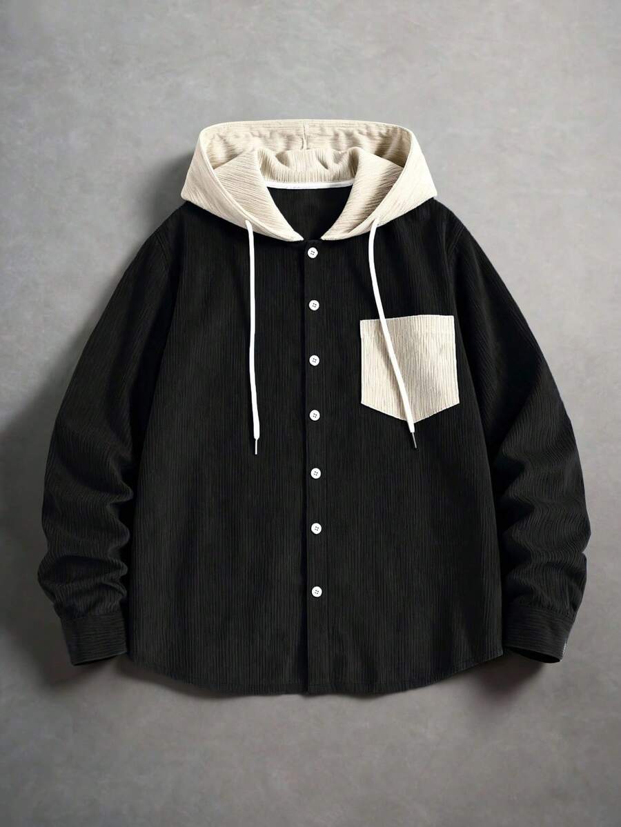 Corduroy Button-Up Hoodie