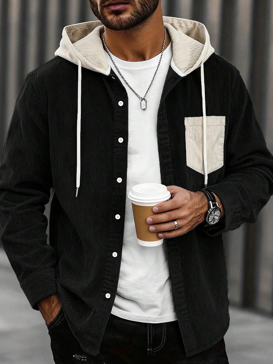 Corduroy Button-Up Hoodie