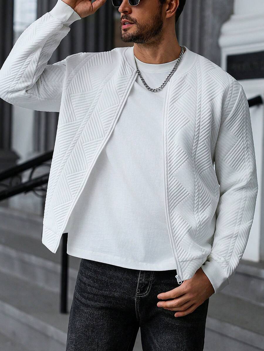 Textured Ribbed Bomber Jacket