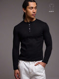 Waffle Knit Henley Long Sleeve