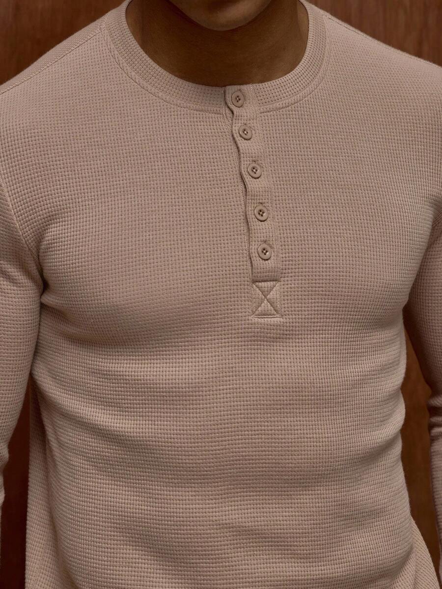 Waffle Knit Henley Long Sleeve