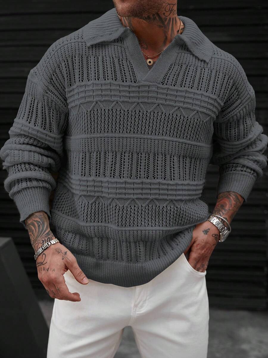 Dropped Seam Pointelle Knit Jumper