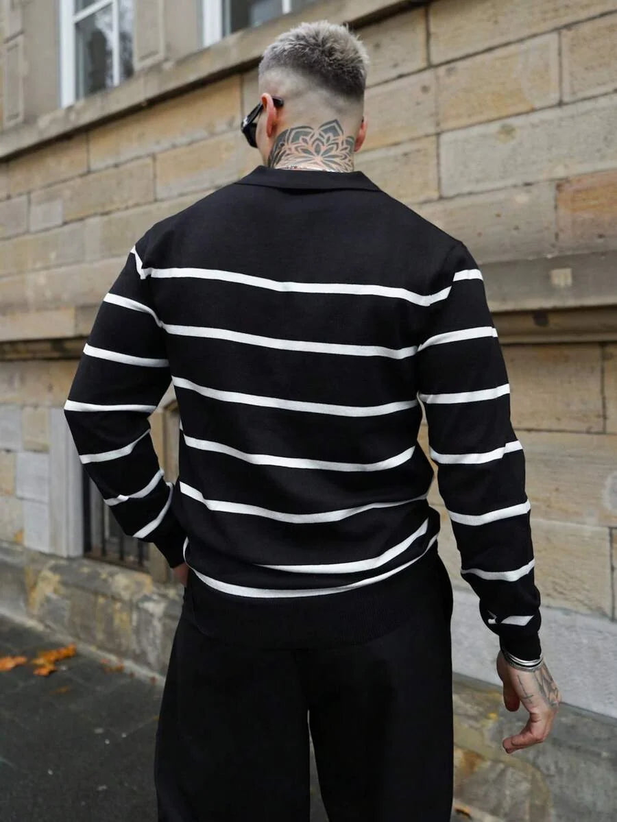 Ribbed Stripe Collared Jumper