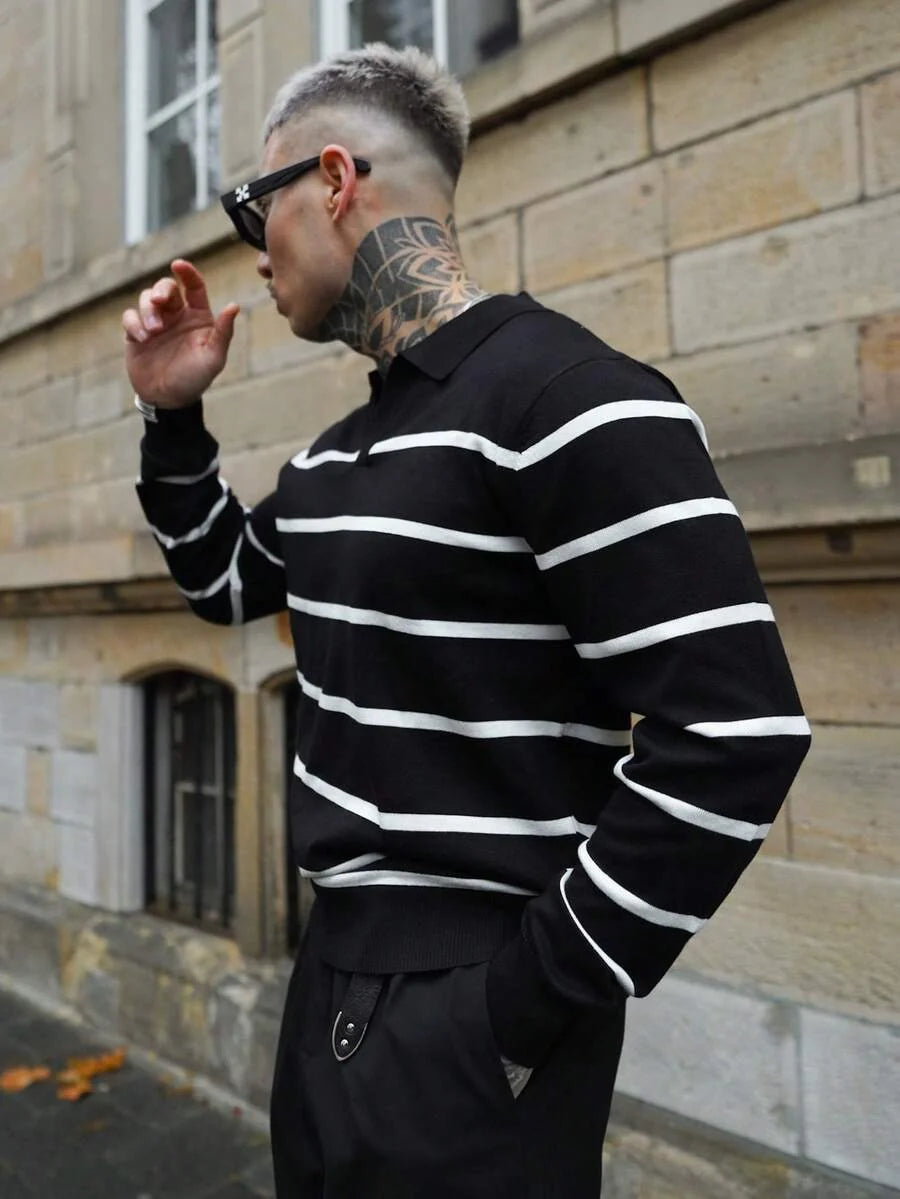 Ribbed Stripe Collared Jumper