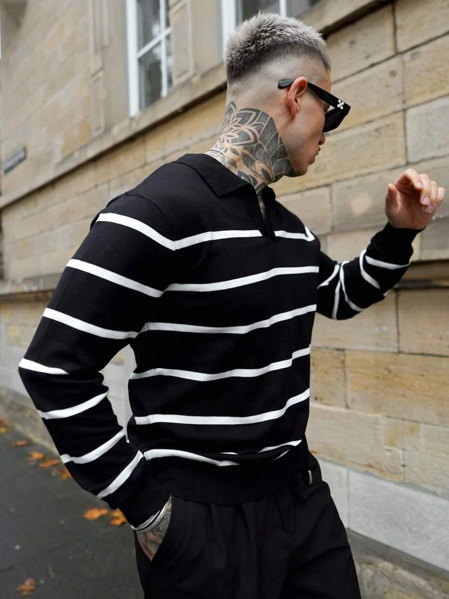 Ribbed Stripe Collared Jumper