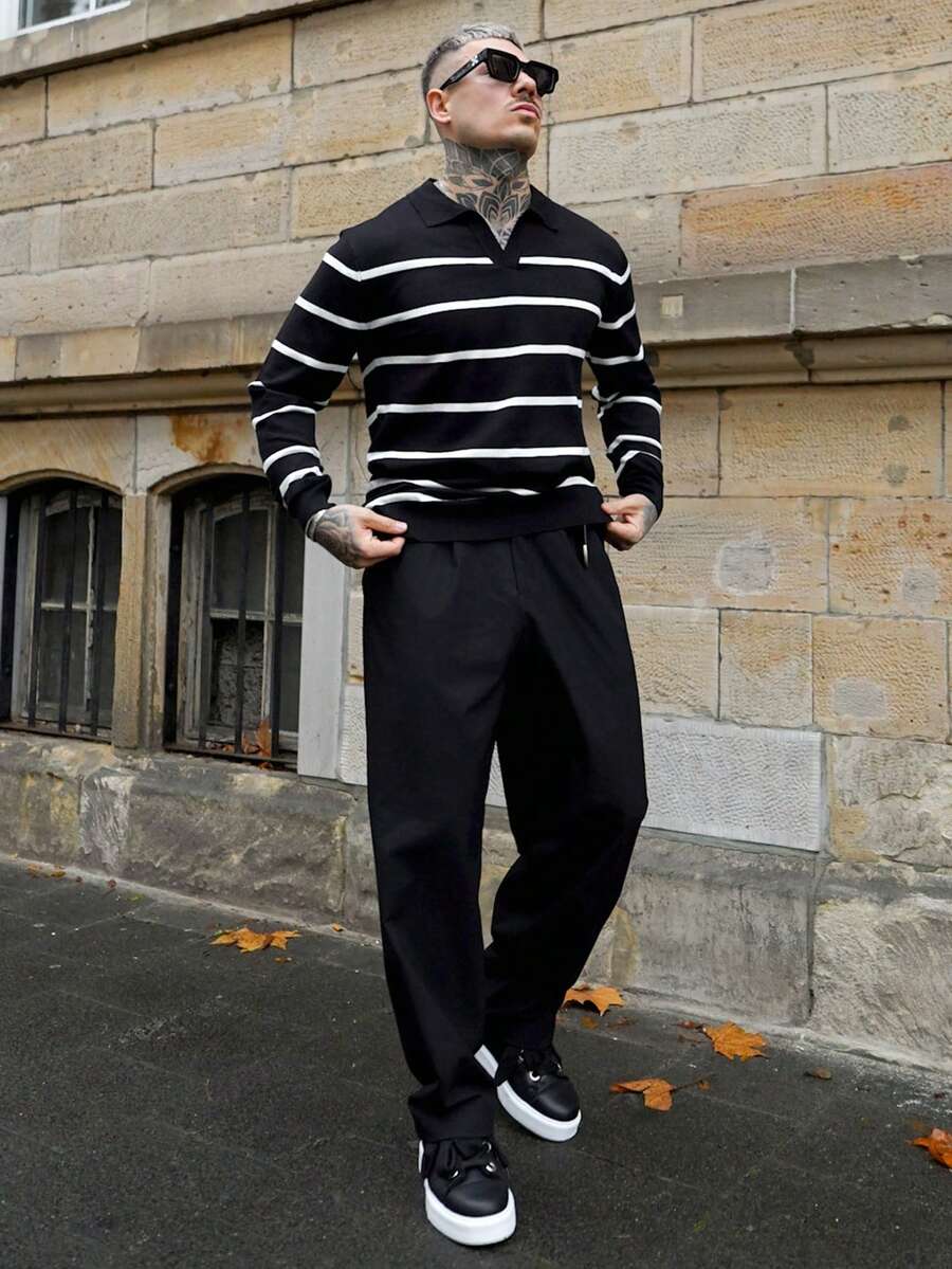 Ribbed Stripe Collared Jumper