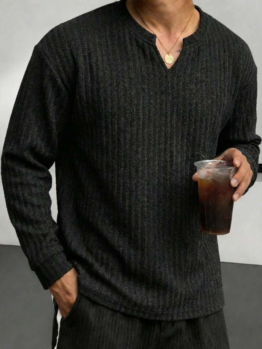 Herringbone Knit Long-Sleeve Top