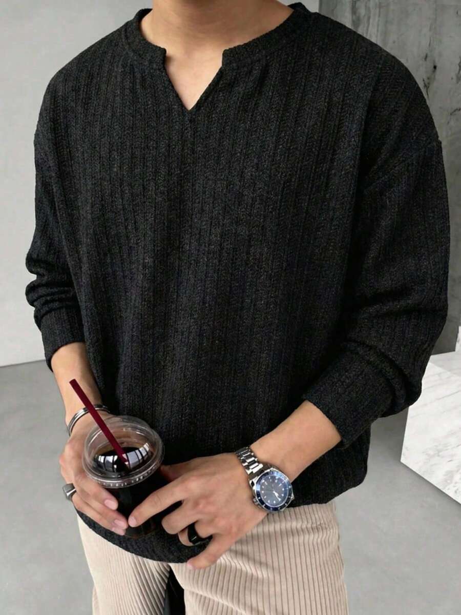 Herringbone Knit Long-Sleeve Top