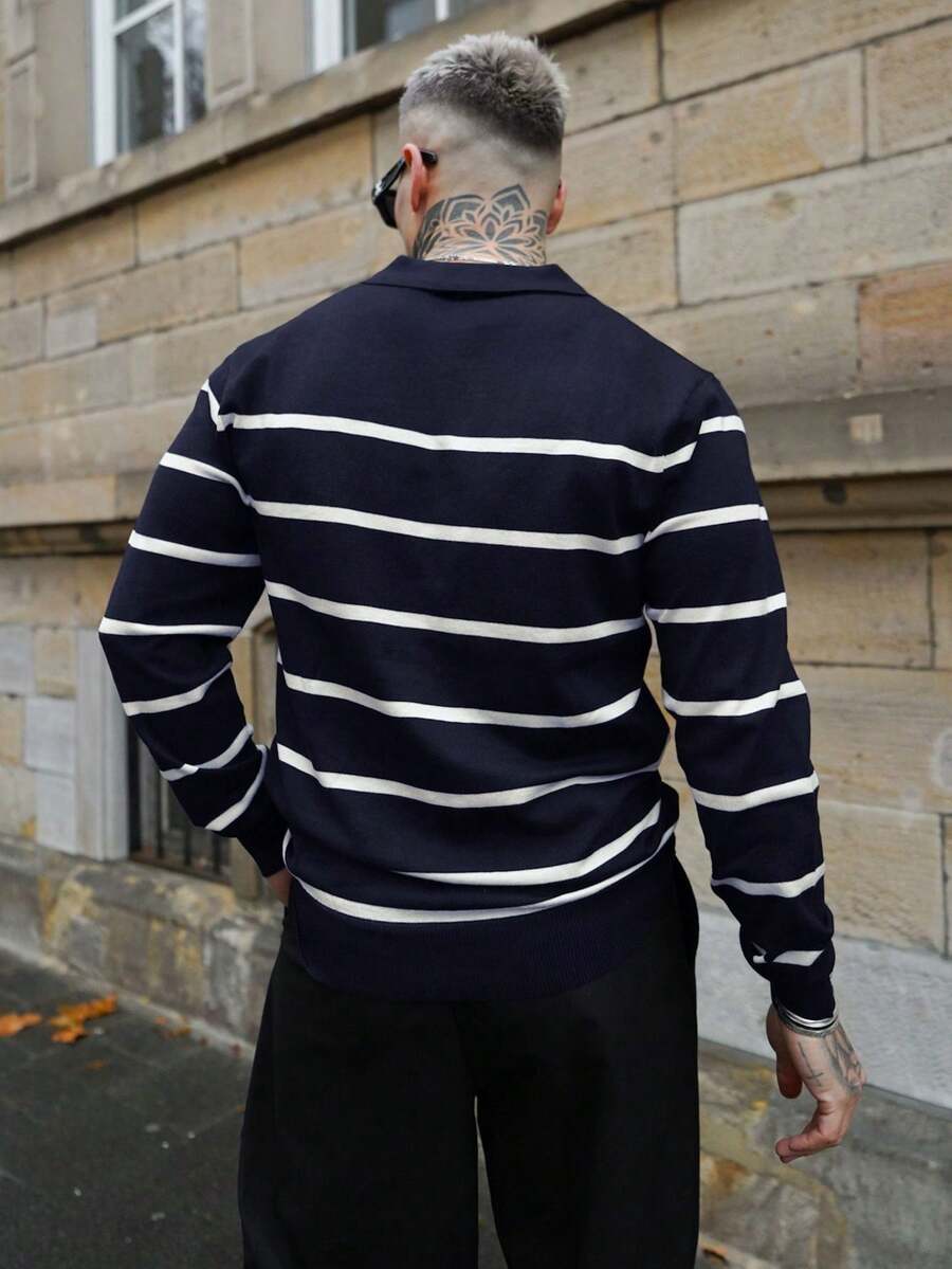 Ribbed Stripe Collared Jumper