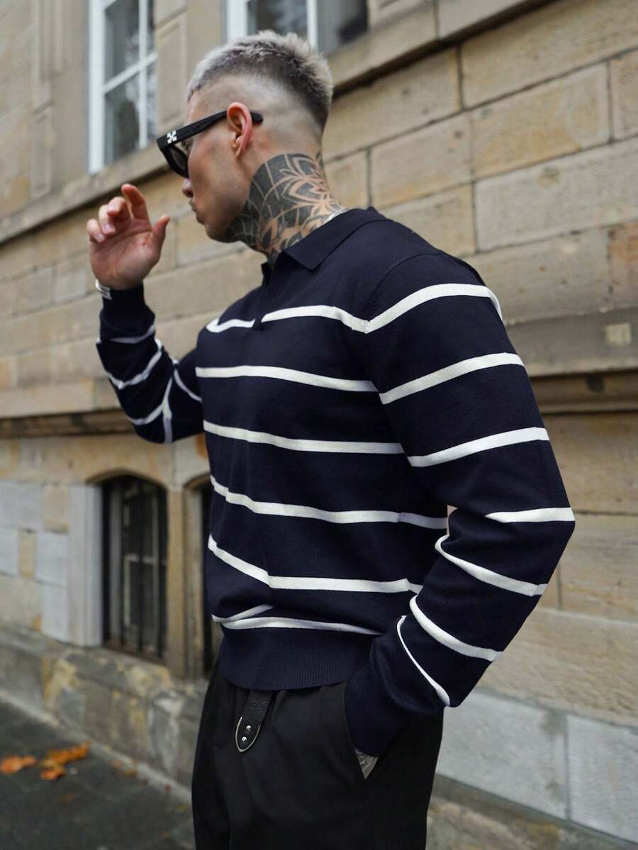 Ribbed Stripe Collared Jumper