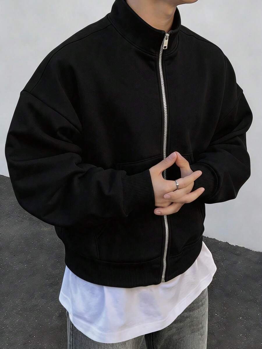 Stand Collar Zip Knit Jacket