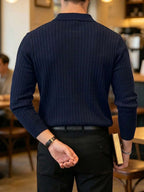Ribbed Knit Long-Sleeve Polo