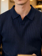 Ribbed Knit Long-Sleeve Polo