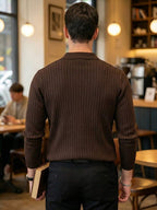 Ribbed Knit Long-Sleeve Polo