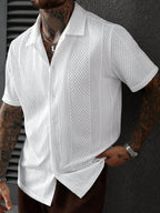 SLATEMANN Men's Solid Color Jacquard Knit Short Sleeve Shirt