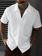 SLATEMANN Men's Solid Color Jacquard Knit Short Sleeve Shirt