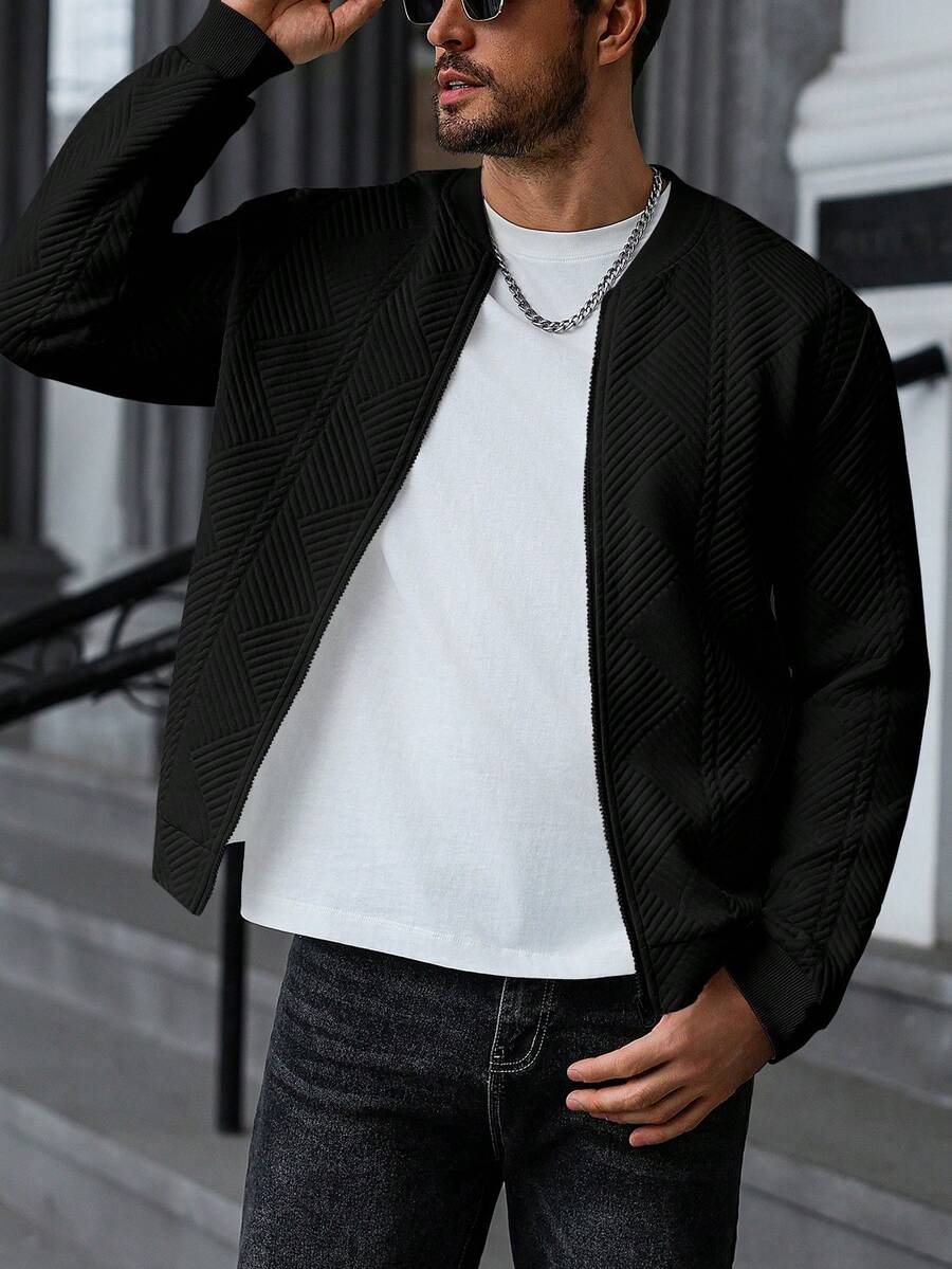 Textured Ribbed Bomber Jacket