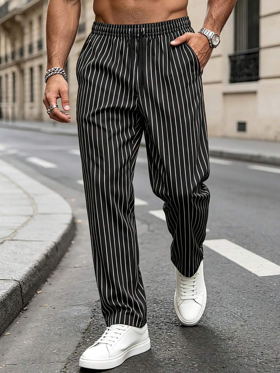 Striped Drawstring Suit Trousers