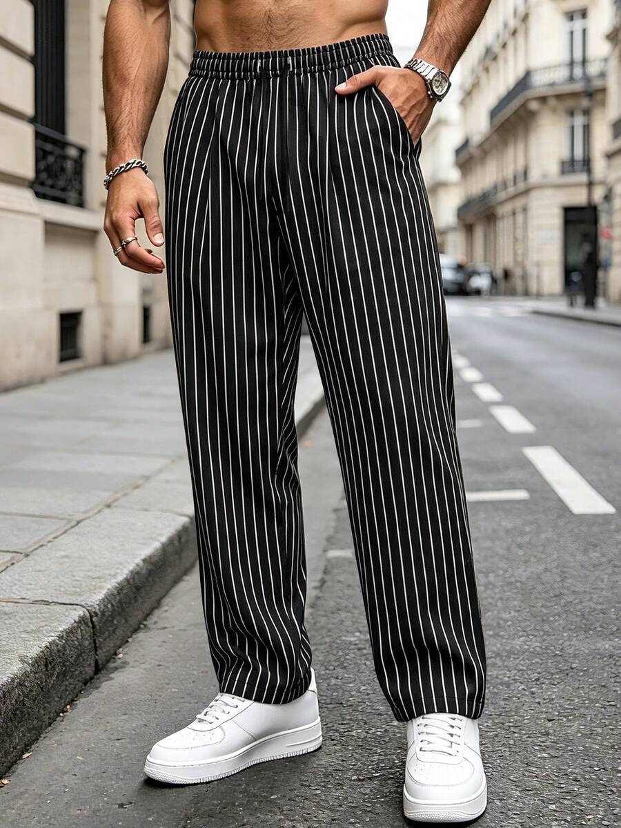 Striped Drawstring Suit Trousers