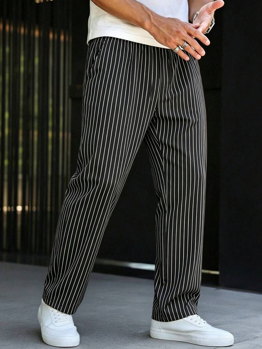Striped Drawstring Suit Trousers