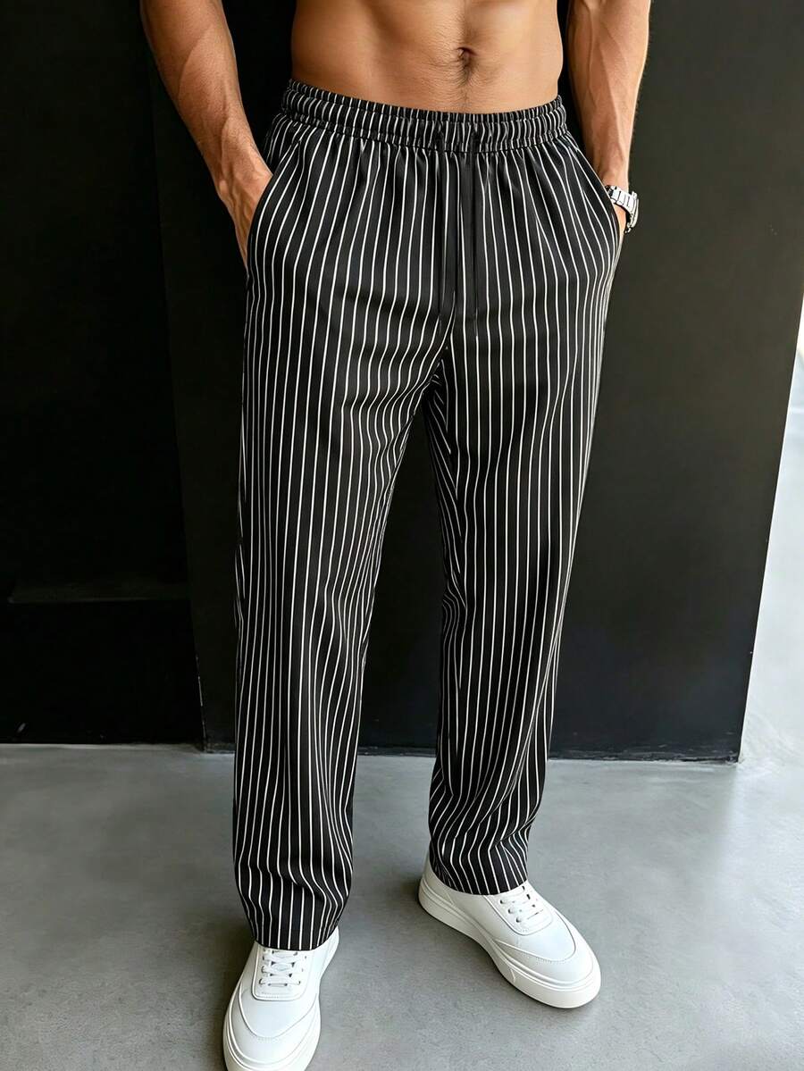 Striped Drawstring Suit Trousers