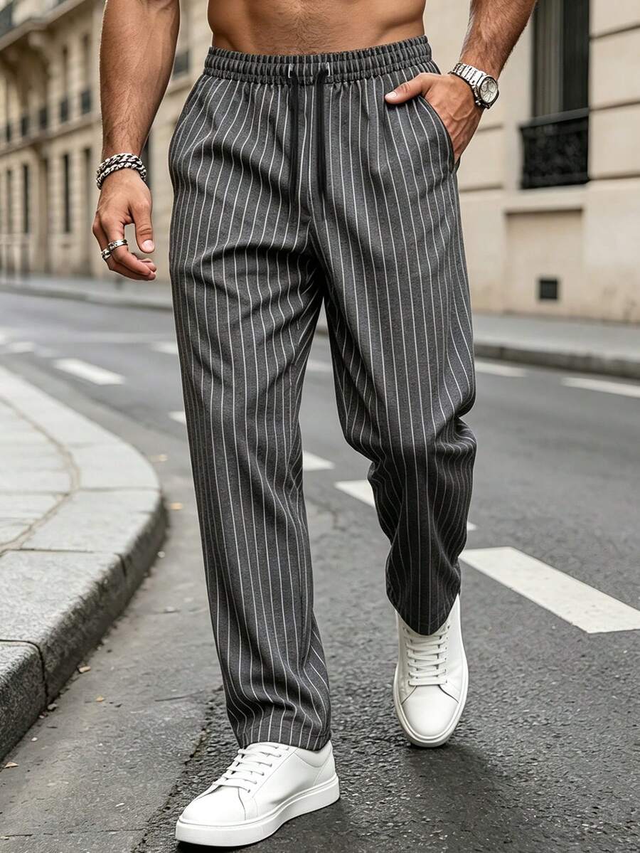 Striped Drawstring Suit Trousers