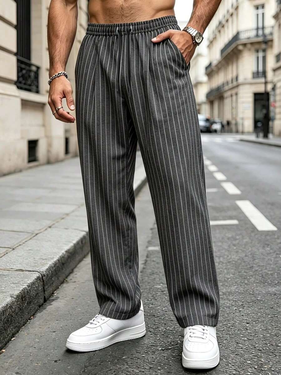 Striped Drawstring Suit Trousers