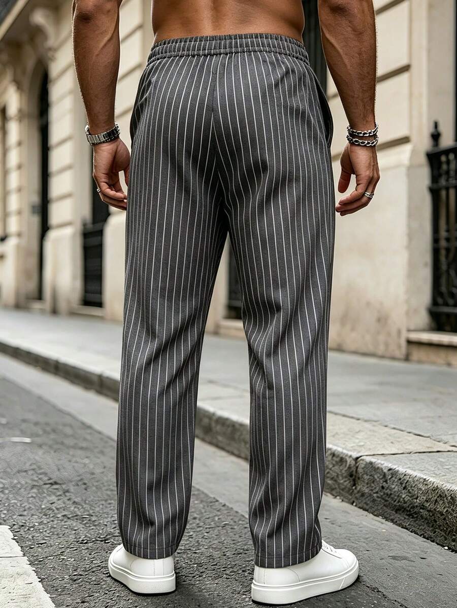 Striped Drawstring Suit Trousers