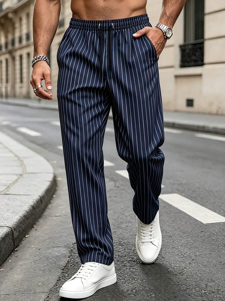Striped Drawstring Suit Trousers