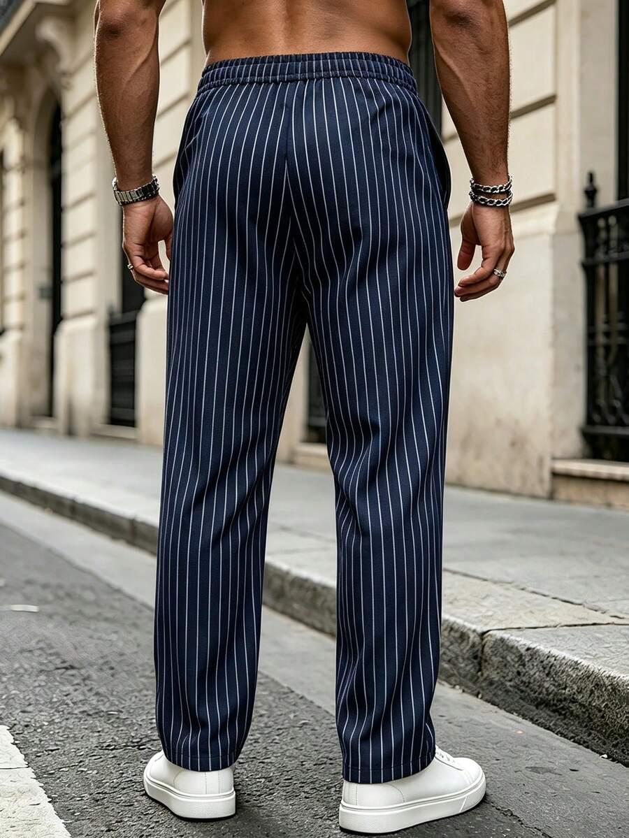 Striped Drawstring Suit Trousers