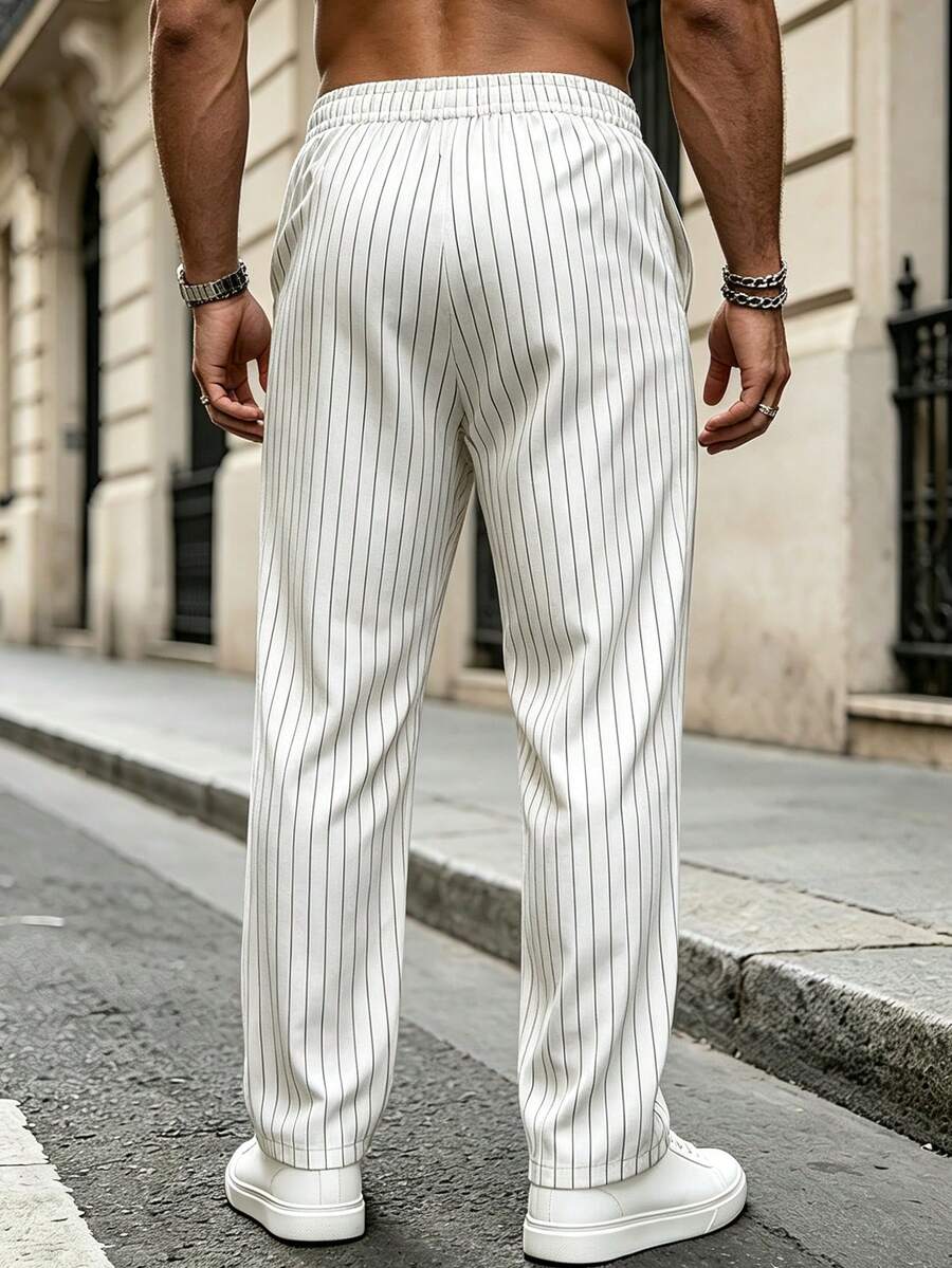 Striped Drawstring Suit Trousers